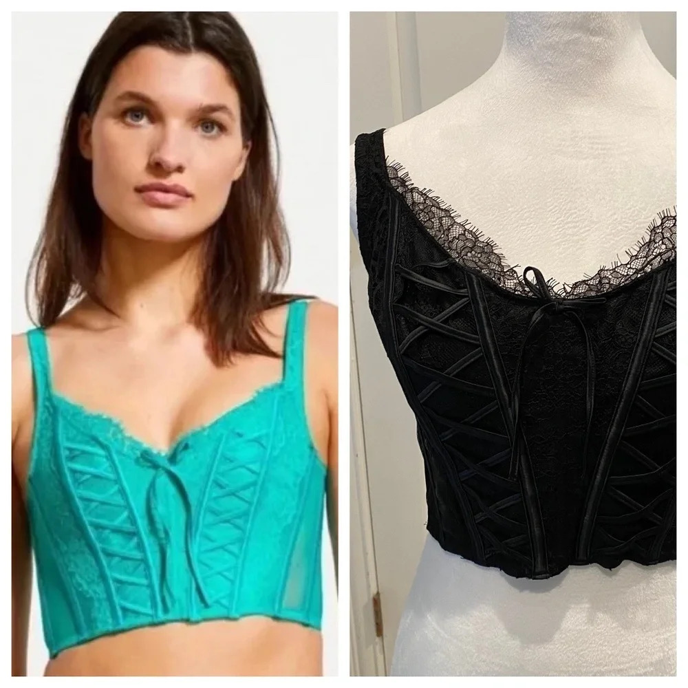 New! Victorias Secret dream angels bustier corset lace-up bra black 16135